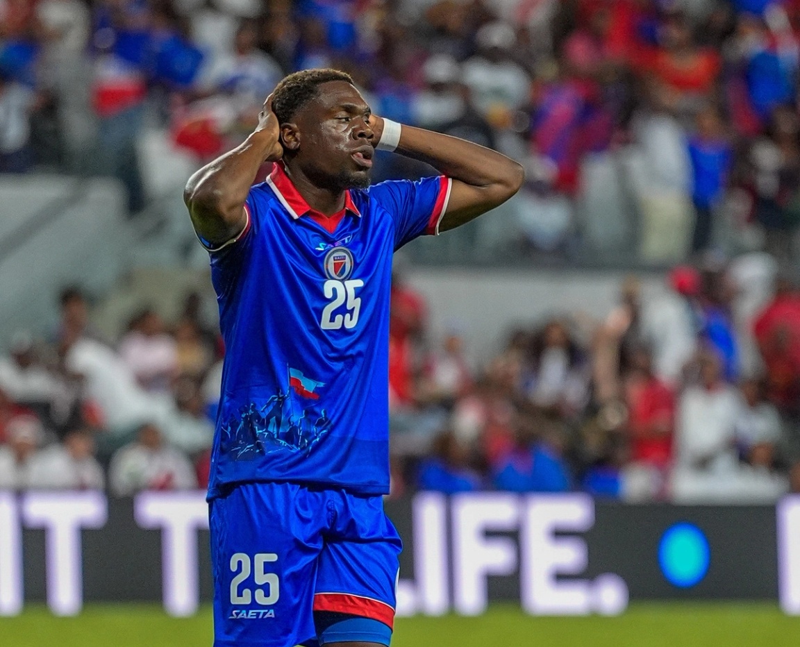 Haiti’s Dominique Simon in disallowed jersey