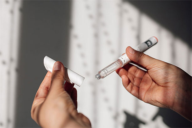 A GLP-1 injectable medication in two halves.