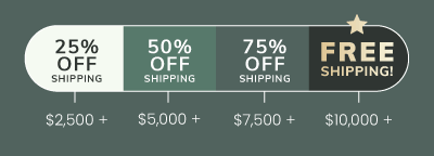 Scale of shipping savings from 25% off to free.