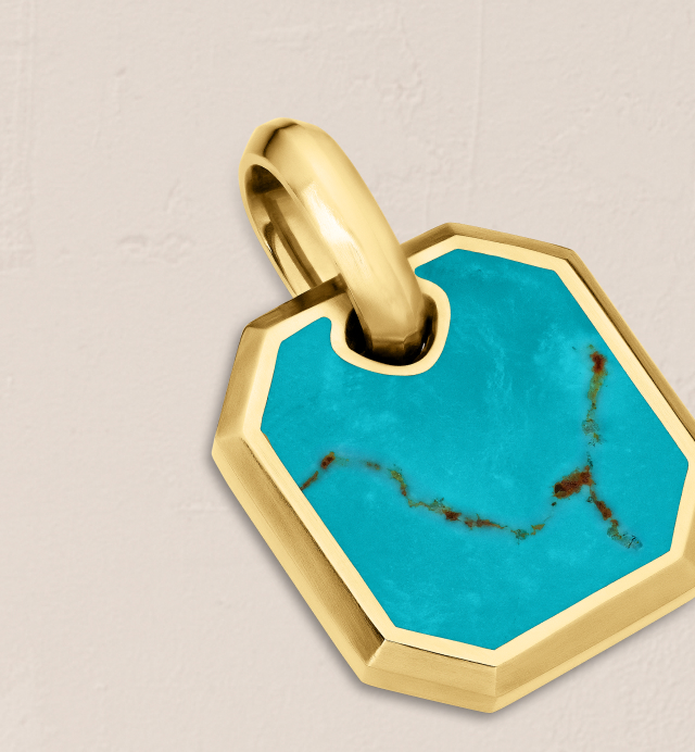 Octagonal Amulet18K Yellow Gold with Turquoise, 15mm