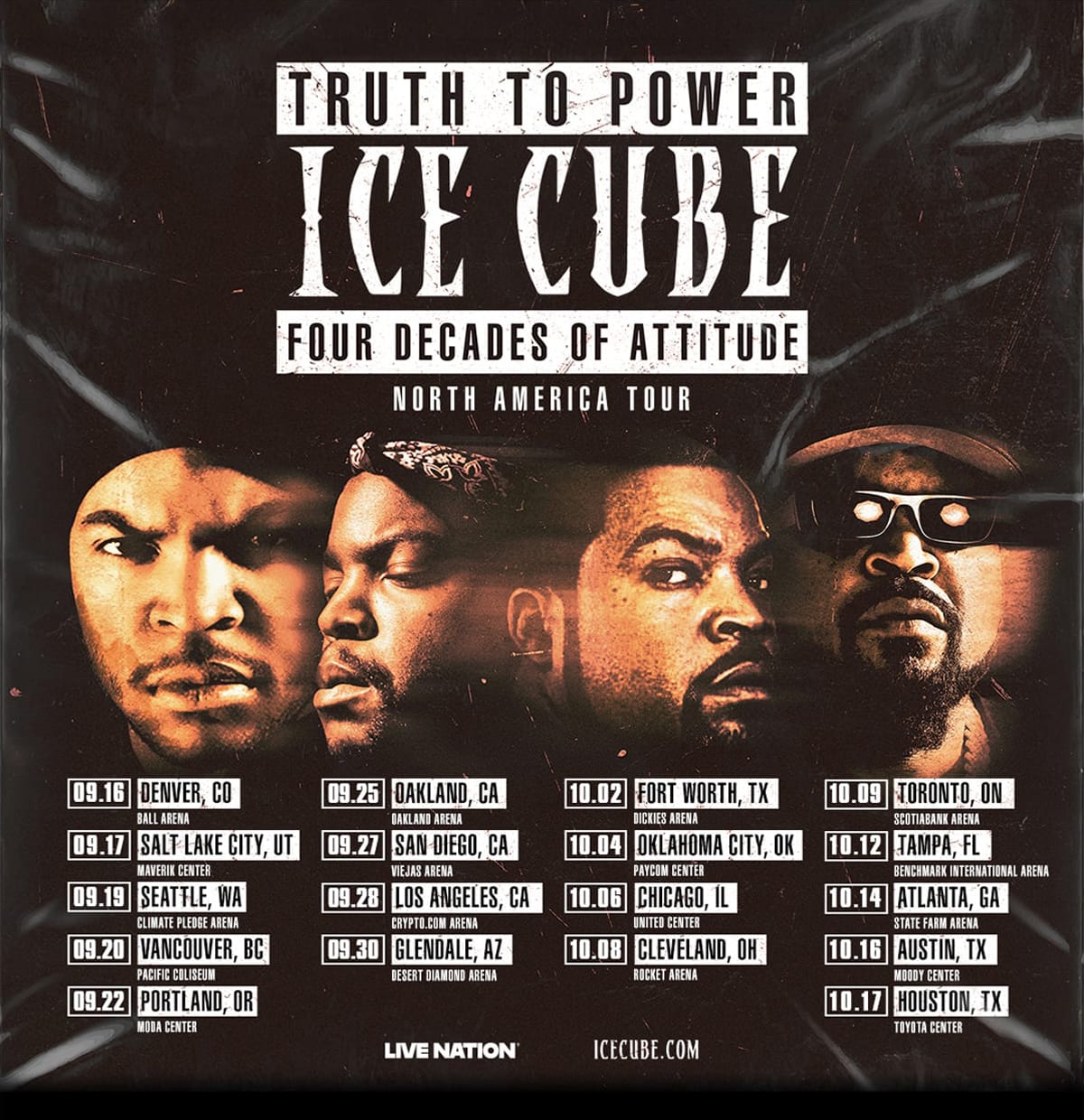 Ice Cube Truth to Power North America Tour poster featuring tour dates across the US