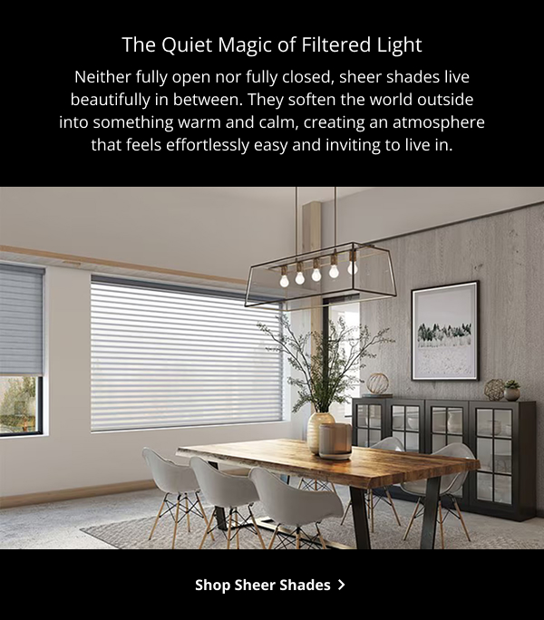 The Quiet Magic of Filtered Light | Neither fully open nor fully closed, sheer shades live beautifully in between. They soften the world outside into something warm and calm, creating an atmosphere that feels effortlessly easy and inviting to live in. | SHOP SHEER SHADES >