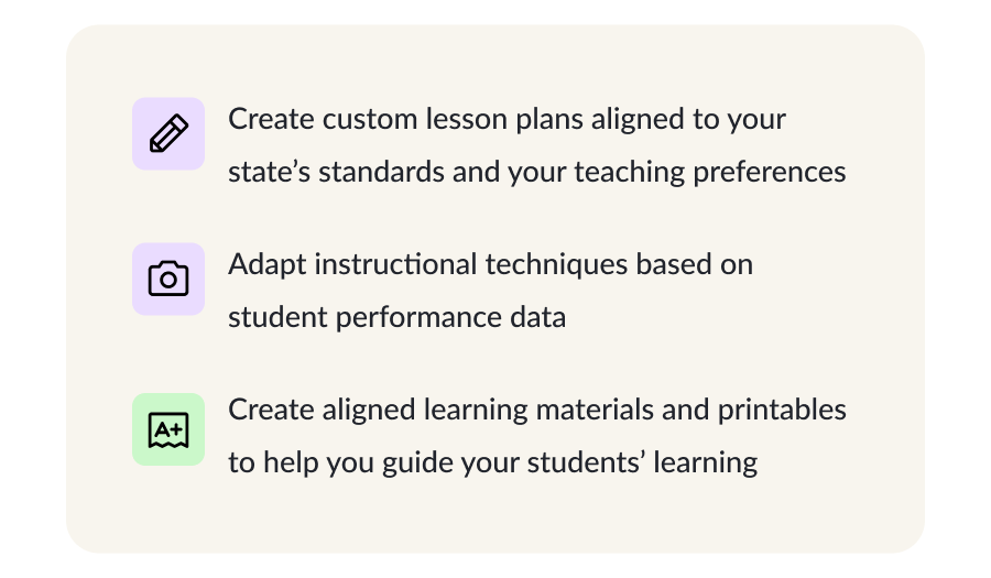 Create custom lesson plans, adapt instructional techniques, and create aligned learning materials 