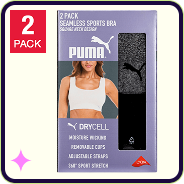 PUMA Women's Seamless Sports Bra, 2-Pack