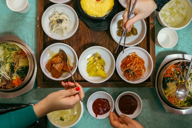 A delicious bibimbap food spread