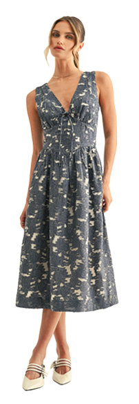 Arleta Jacquard Chambray Sleeveless Corset Midi Dress