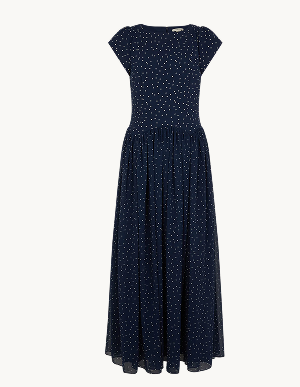 Caitie Polka Dot Maxi Dress Blue