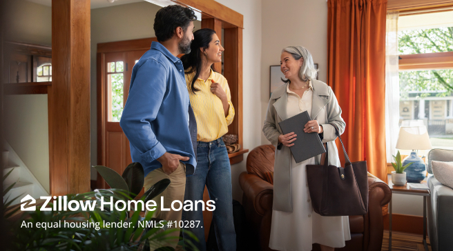 A couple tours a house with a Zillow Partner agent. An equal housing lender. NMLS #10287.