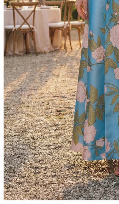 Drop Waist Square Neck Floral Ballgown In Blue Multi