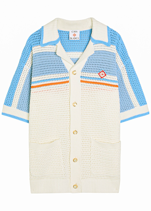 CASABLANCA Striped-crochet cotton shirt