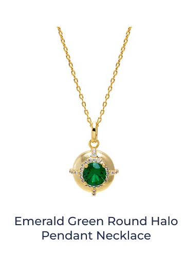 Emerald Green Round Halo Pendant Necklace