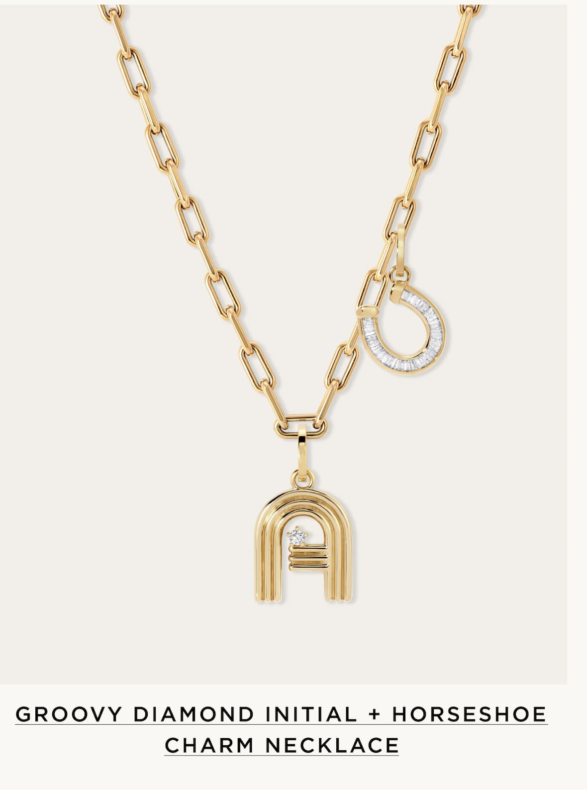 Groovy Diamond Initial + Horseshoe Charm Necklace