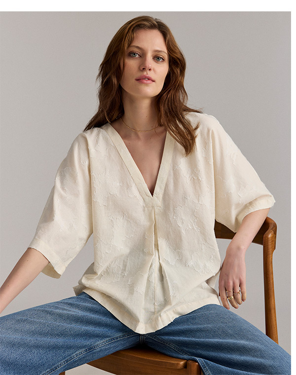 V-Pleat Blouse in Natural