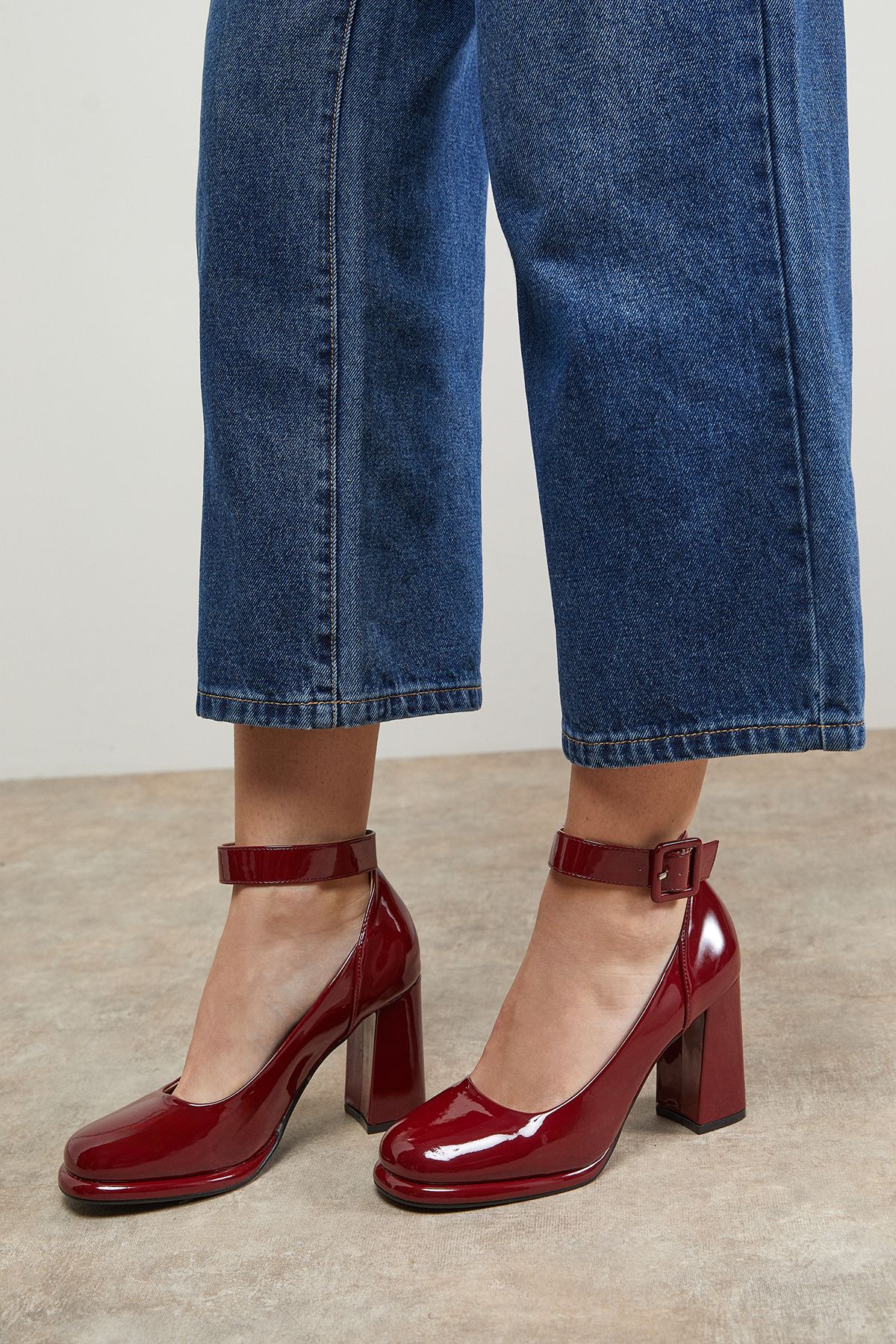 Celine Faux Patent Leather Covered Buckle High Block Heel Platform Court Shoes
