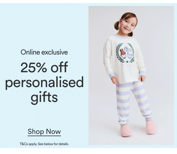 Online exclusive 25% off personalised gifts
