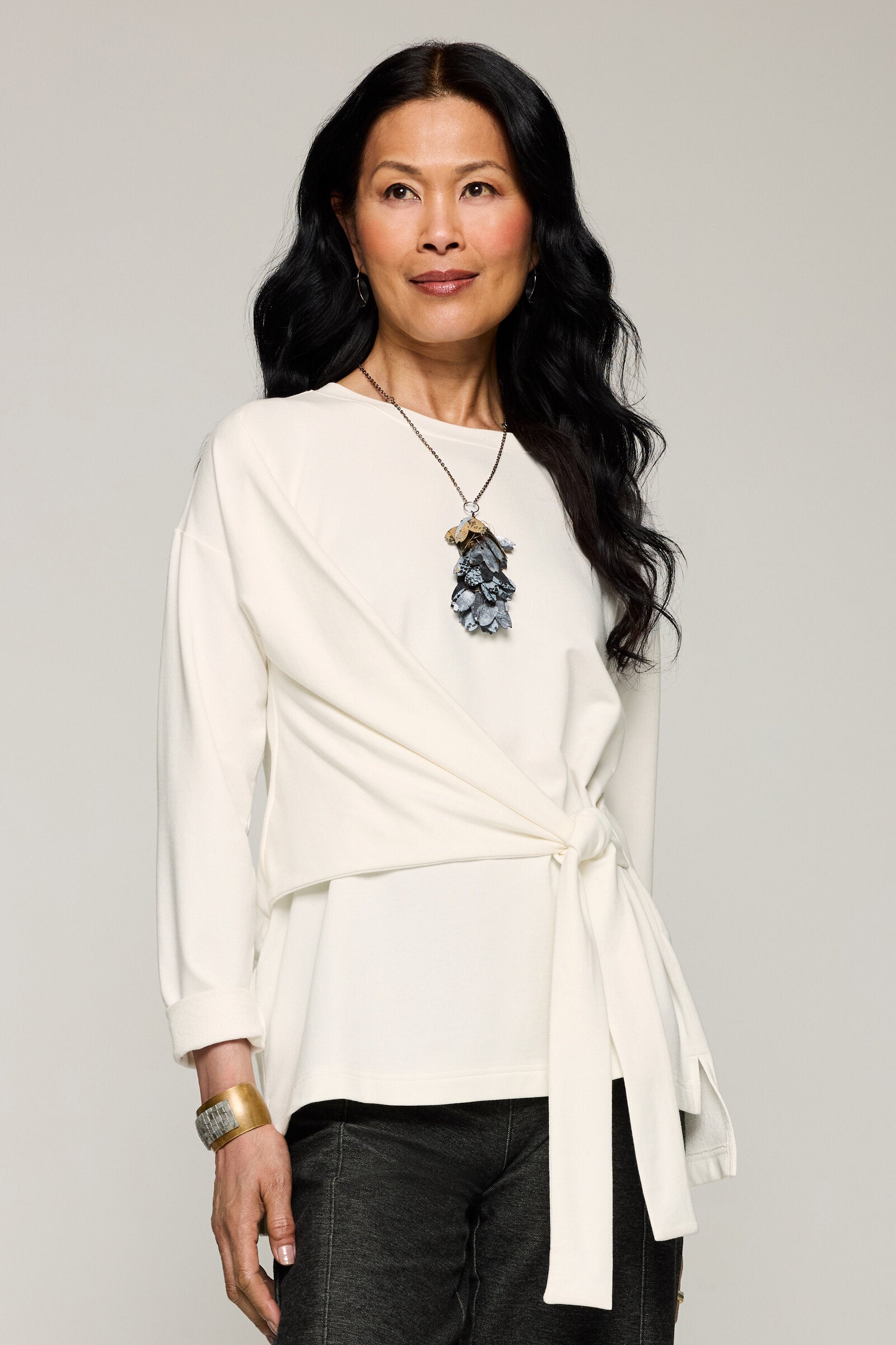 Image of Baby French Terry Cinch Top - Cloud