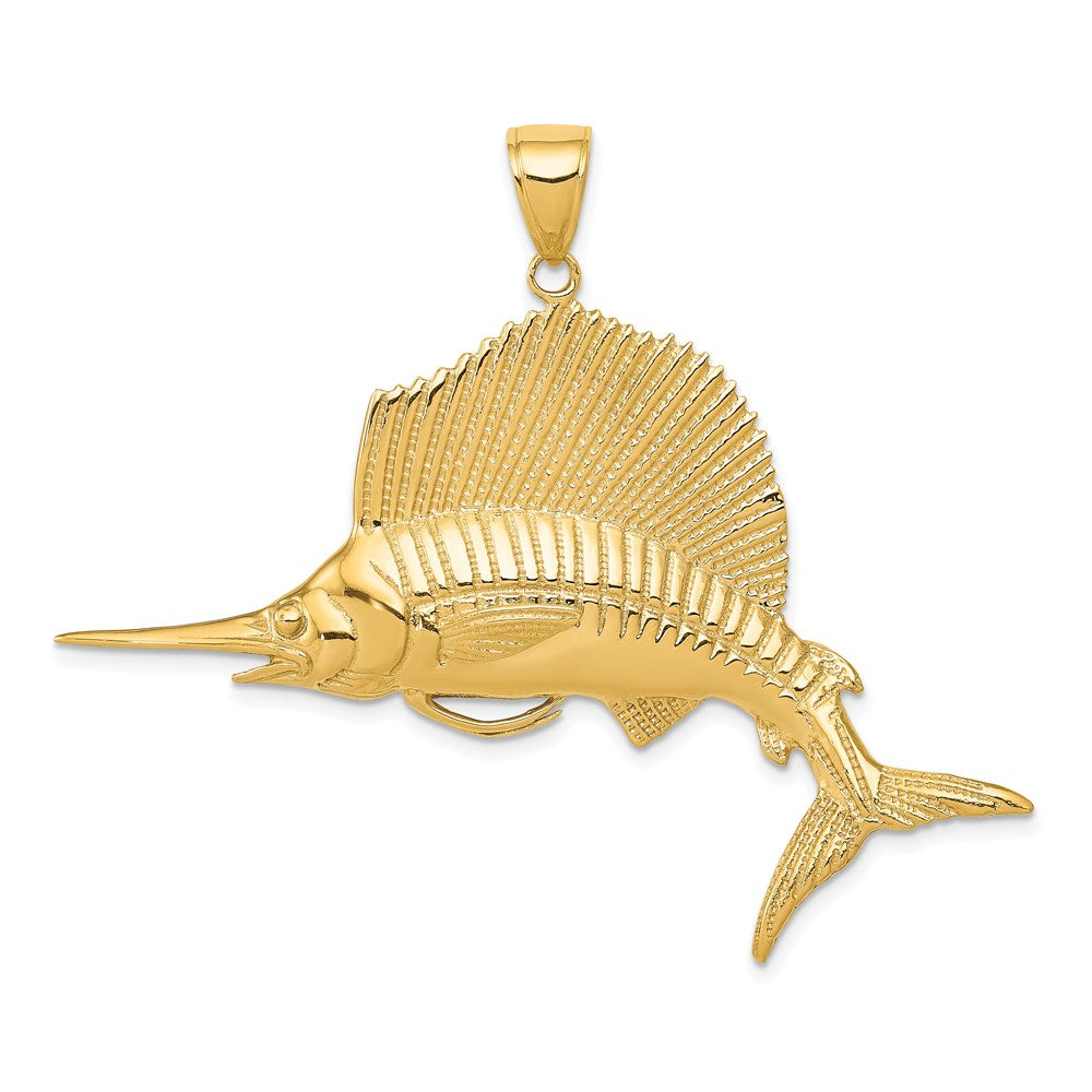 14k Yellow Gold Large Sailfish Pendant