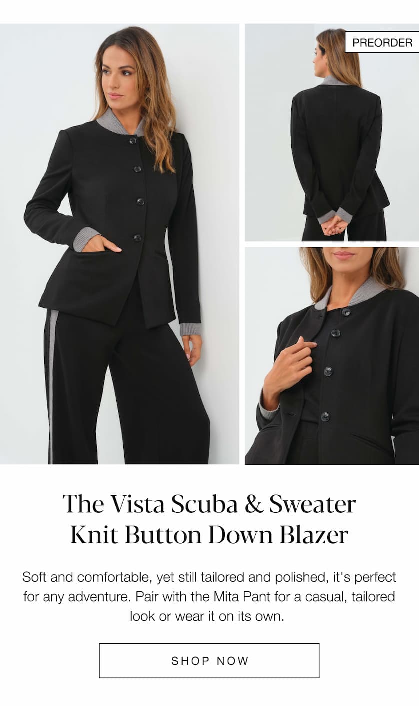 The Vista Scuba & Sweater Knit Button Down Blazer. SHOP