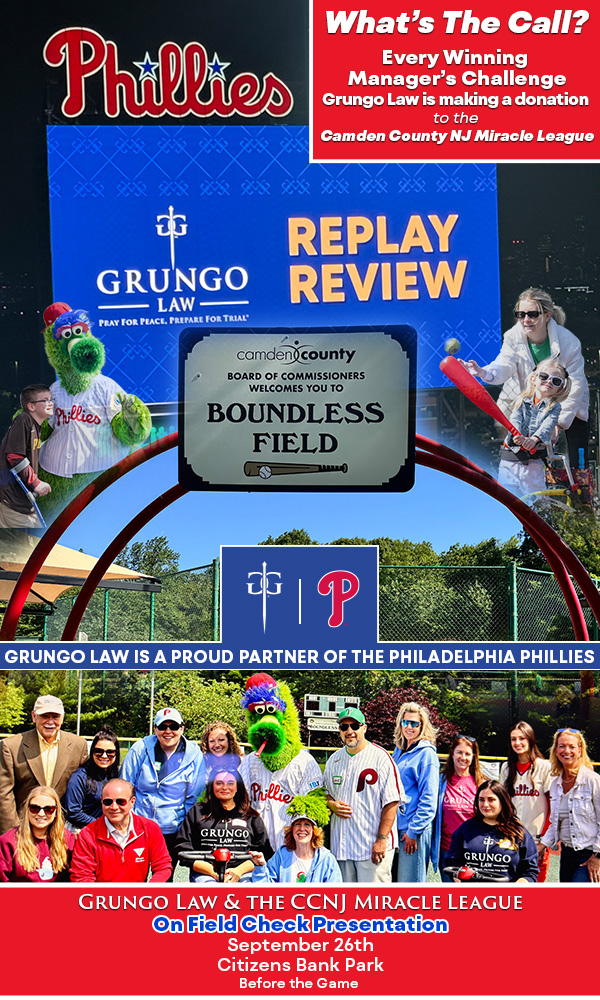 Every winning manager's challenge Grungo Law is making a donation to the Camden County NJ Miracle League.