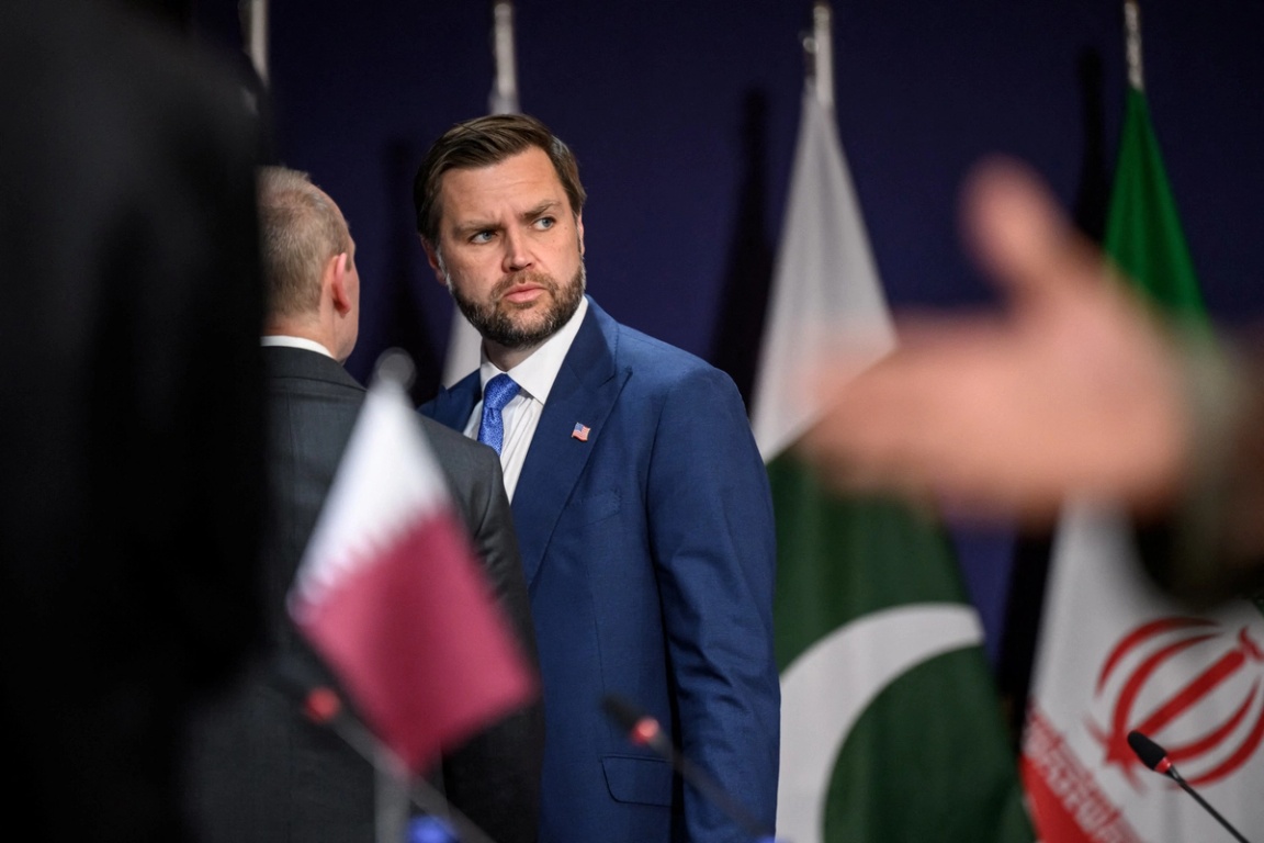 President JD Vance looks on prior to a quadrilateral meeting between the United States, Iran, Pakistan and Qatar 