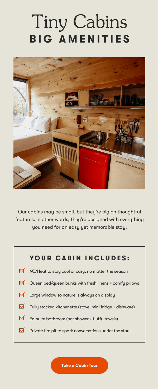 Tiny Cabins BIG AMENITIES