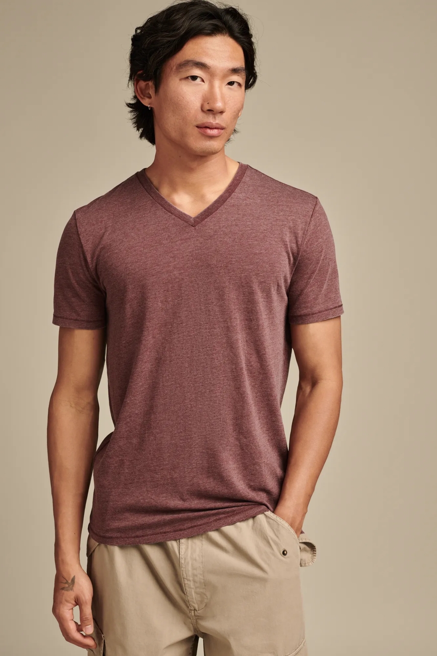 Image of Lucky Brand Venice Burnout V Neck Tee - Men's Clothing Tops Shirts Tee Graphic T Shirts in Port Royale
