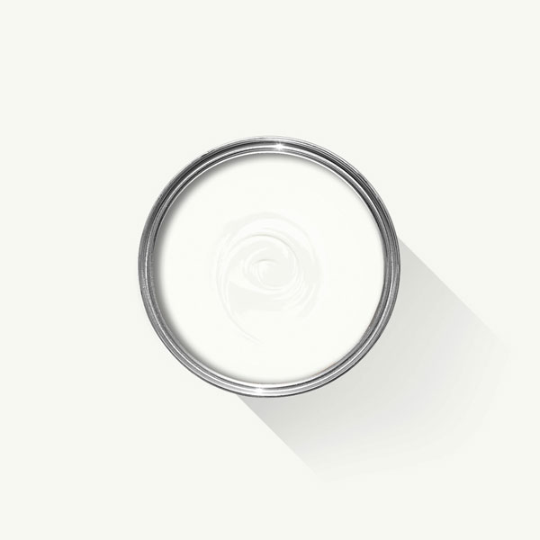 A photo looking down on a Farrow & Ball sample pot filled with All White