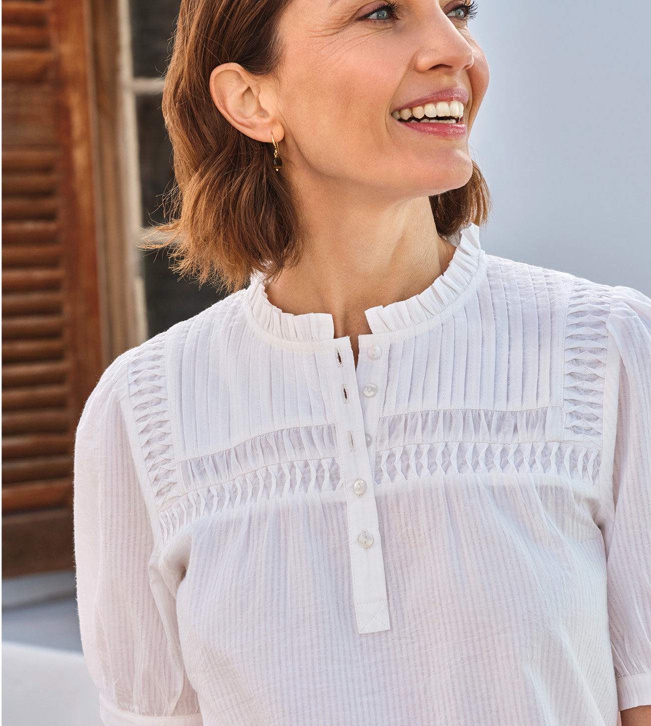 Pintuck Detail Short Sleeve Top