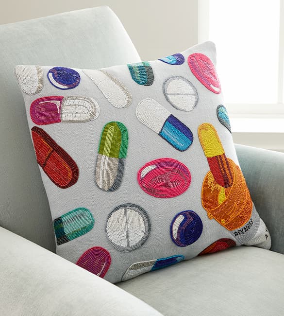 Happy Pills Beaded Pillow