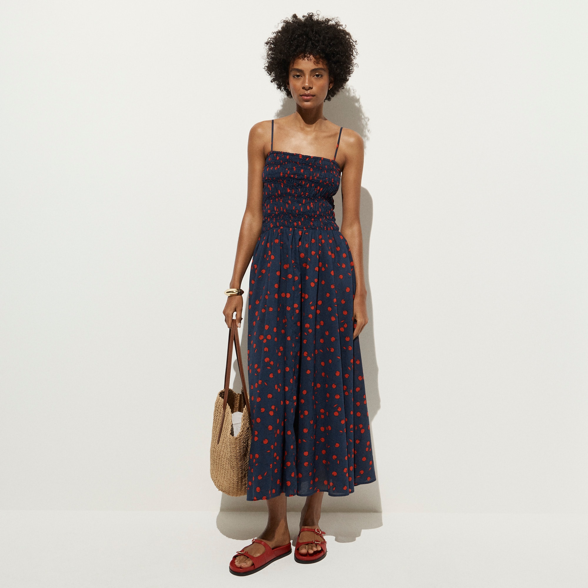 Cotton voile smocked sundress in cherry print