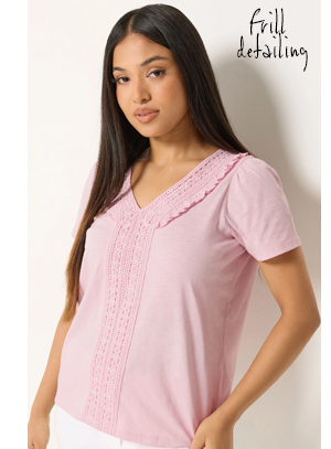 M&Co Petite Pink Short Sleeve Frill Cotton Blouse