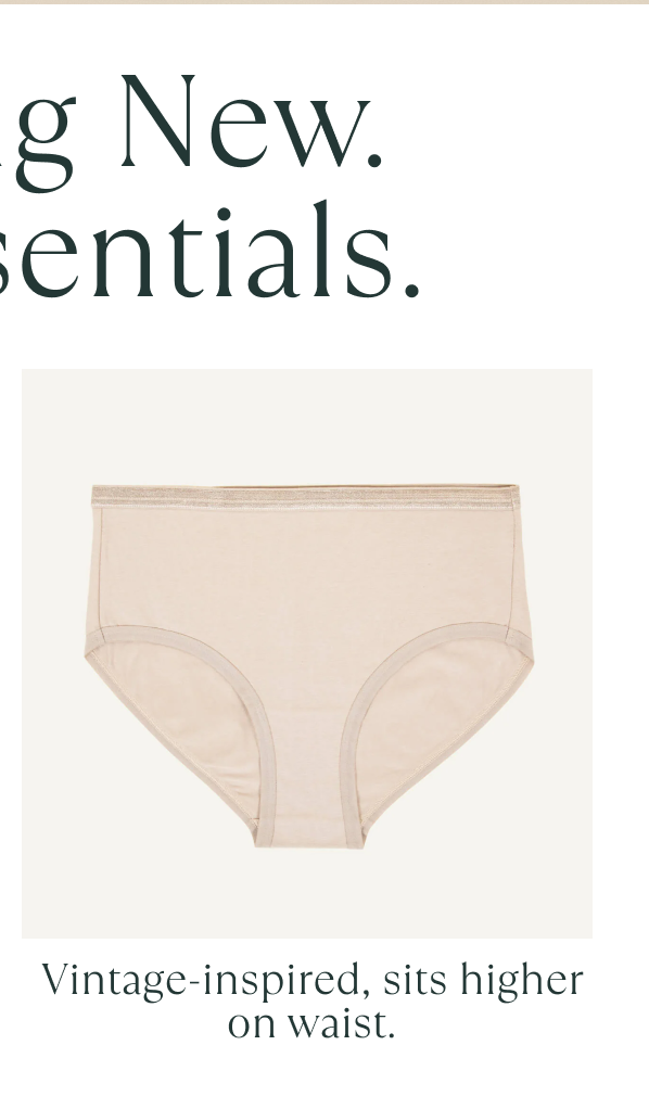 Beige organic cotton underwear with a vintage-inspired design that sits higher on the waist.