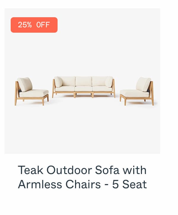 Teak Outdoor Sofa with Armless Chairs - 5 Seat