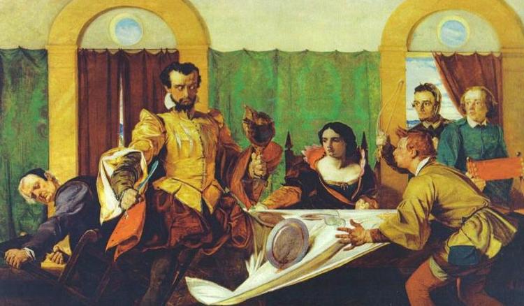 In The Taming of the Shrew, Petruchio sends plates flying at dinner.