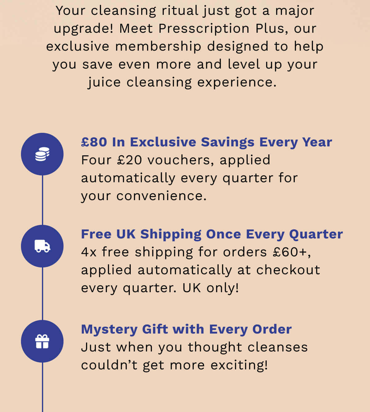 Your cleansing ritual just got a major upgrade! Meet Presscription Plus, our exclusive membership designed to help you save even more and level up your juice cleansing experience. 