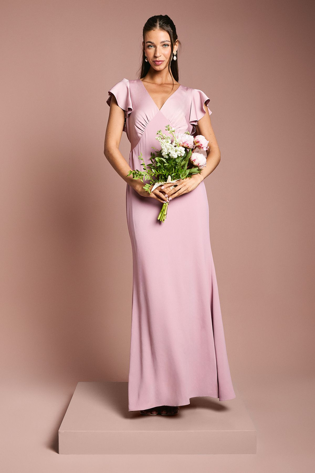 Coast Honoured V Neck Angel Short Sleeve Satin Maxi Bridesmaid Dress