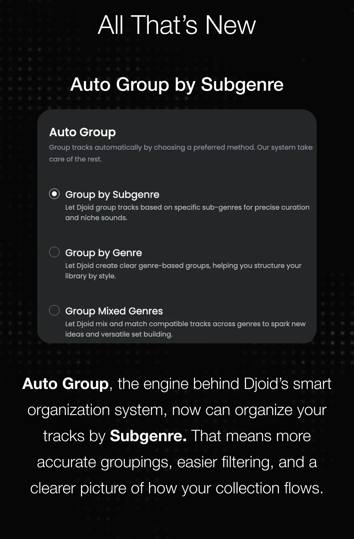 all that's new: Auto group by ubgenre