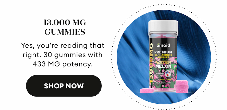 13,000 MG Gummies. Yes, you’re reading that right. 30 gummies with 433 MG potency. Shop Now