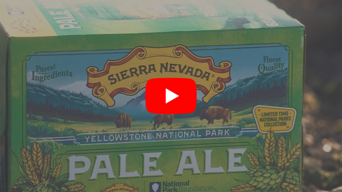 A YouTube video thumbnail showing the Pale Ale Yellowstone National Park six-pack
