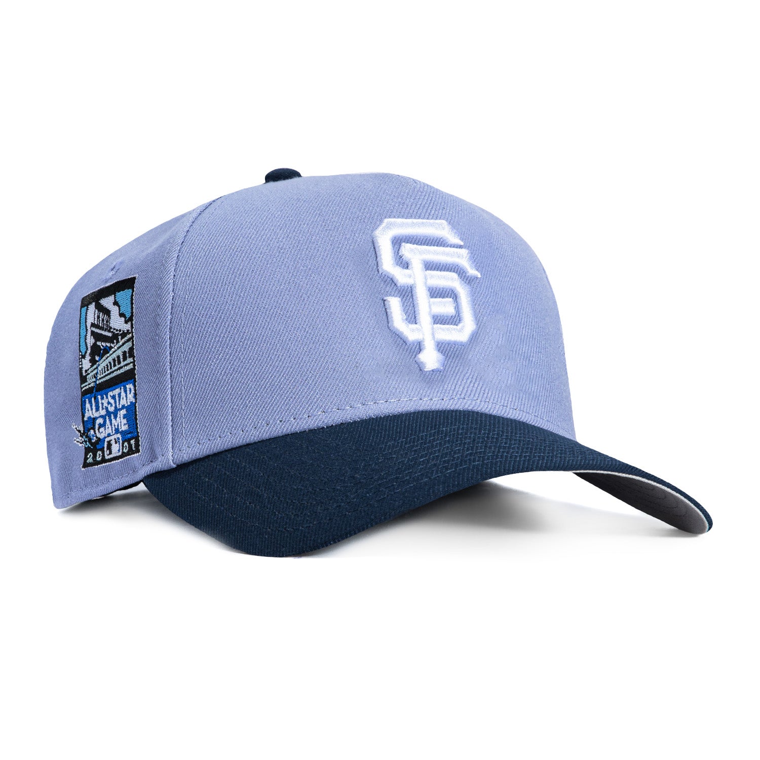 Image of New Era 9Forty A-Frame San Francisco Giants 2007 All Star Game Patch Snapback Hat - Lavender, Navy