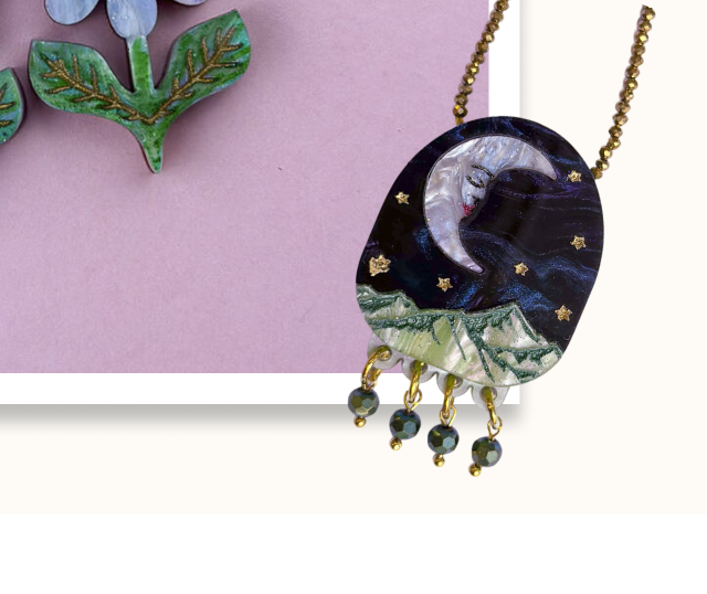 Moon Mountain Beaded Pendant Necklace