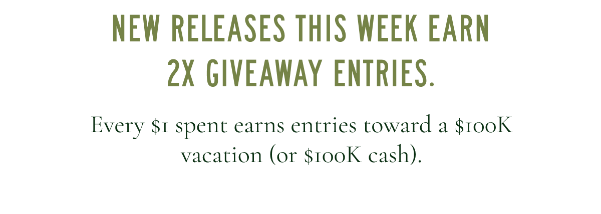 New releases this week earn 2X giveaway entries. 