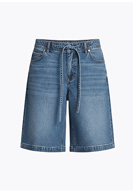 Drawstring Mid-Rise Denim Bermuda Shorts