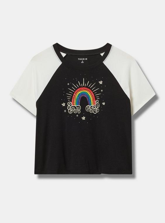 Rainbow Fitted Vintage Jersey Ringer Crop Tee