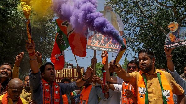 BJP supporters celebrate lead in Assam and West Bengal state elections, New Delhi, India - 04 May 2026