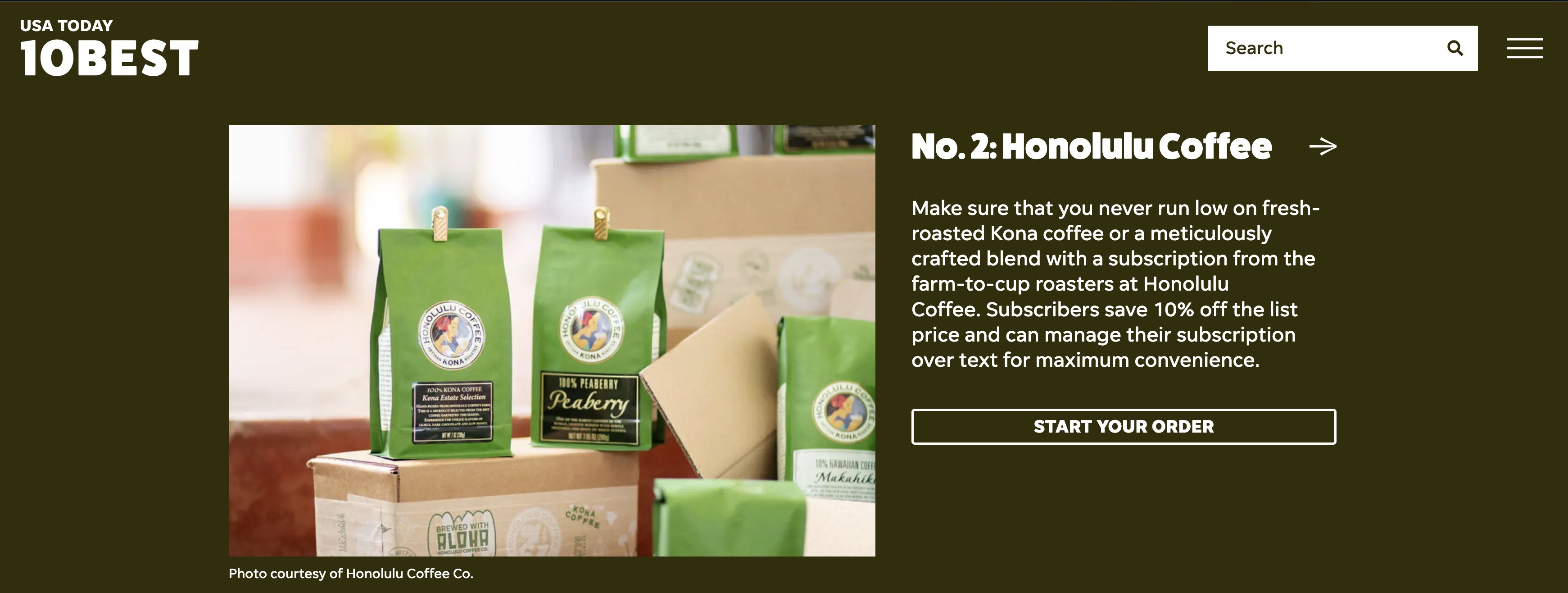 Image of the Honolulu Coffee 10Best page ranking Honolulu Coffee the No. 2 Coffee Subscription