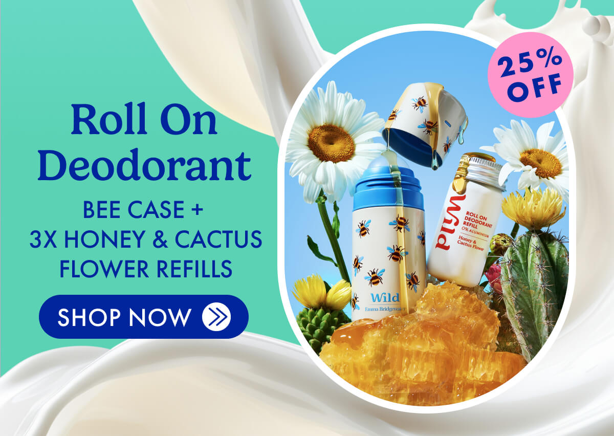 Roll On Deodorant: Bee Case + 3x Honey & Cactus Flower Refills