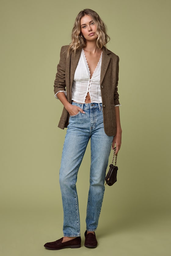 Image of Avielle Brown Wool Tweed Collared Blazer