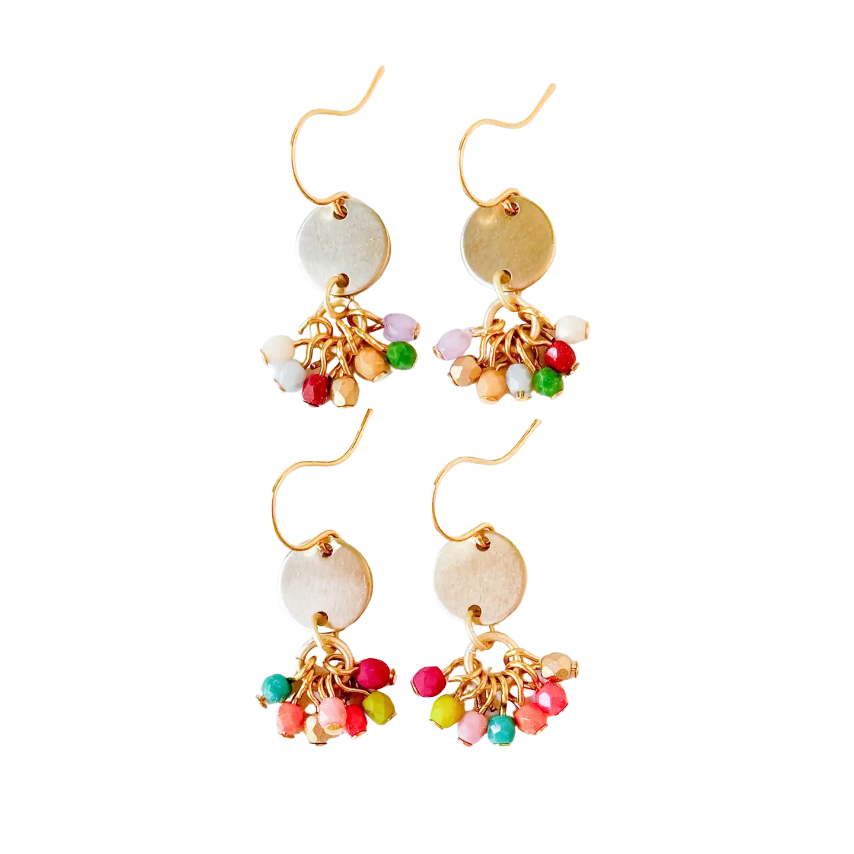 Image of Small Cute Brass Earrings with Tiny Beaded Clusters