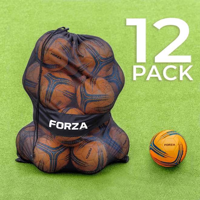 Pack of 12 footballs with carry bag included - available in various styles and ball sizes.